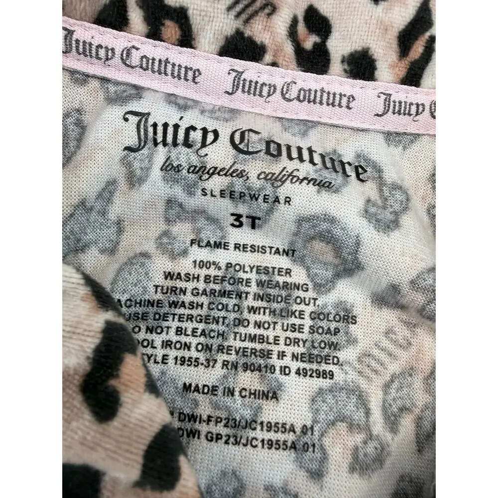 Juicy Couture Toddler Girls Velour Pajama Set Leopard Print Pink Size 3T